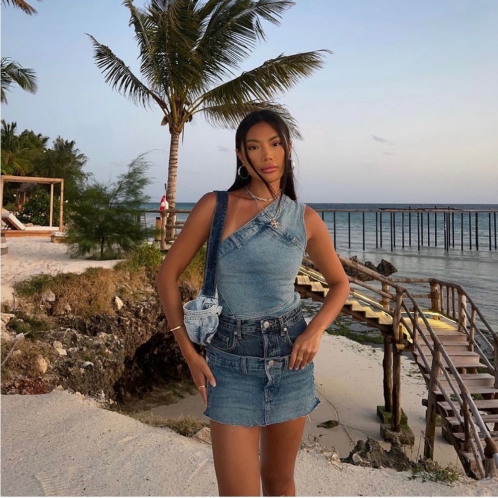ZARA ZW BLOGGERS FAVORITE ASYMMETRIC DENIM TOP